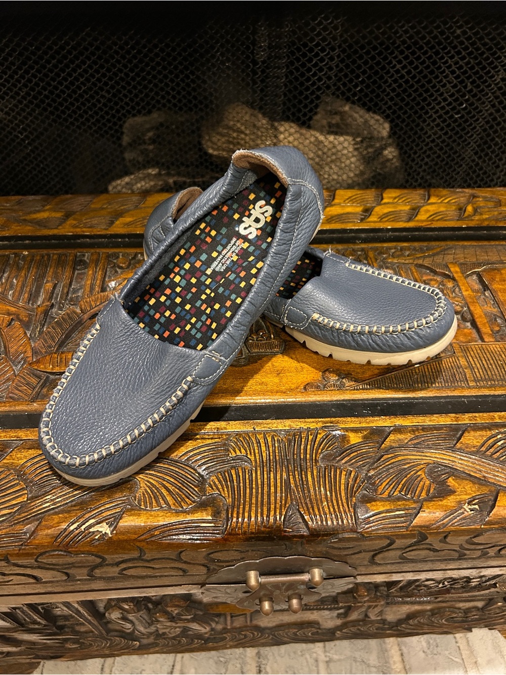 SAS Womens Slate Blue Leather Slip-On Loafer